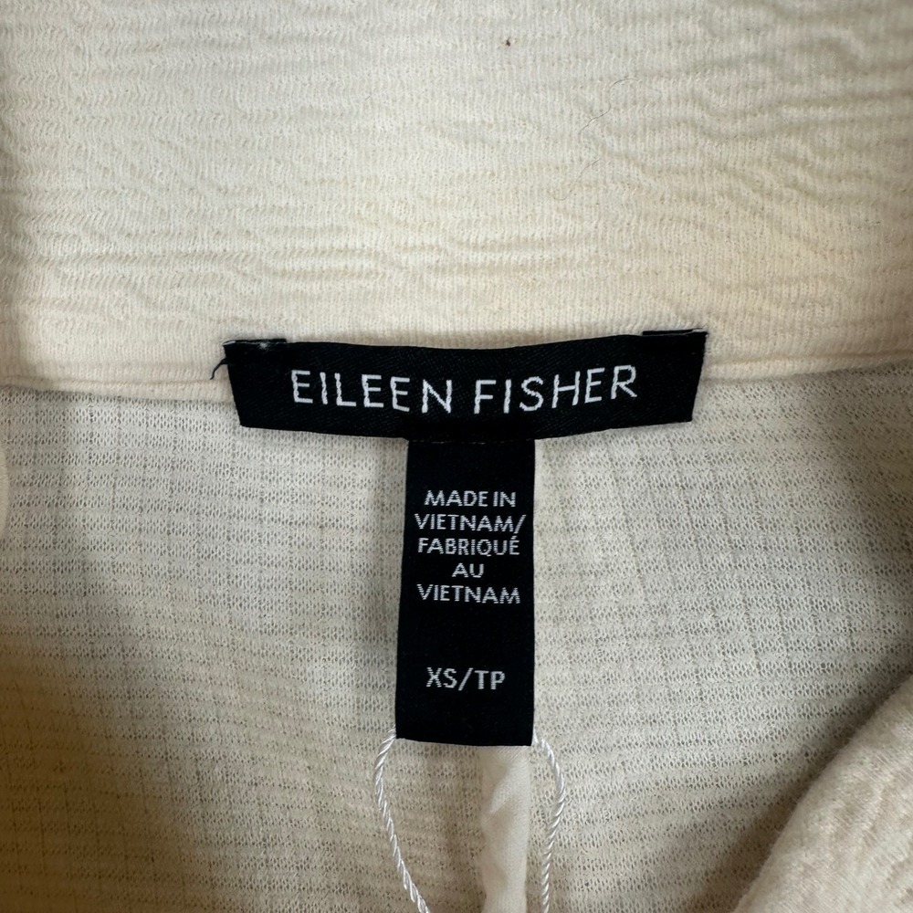 Eileen Fisher Cardigan Womens XS Cream Textured Cotton Stand Collar Open Front - Picture 3 of 10